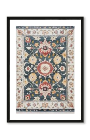 Detailed Oriental Persian Rug Design with Floral Motifs Soft Pastel Colors Vintage Style