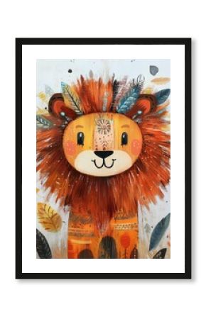 cute lion in boho style for kids room 