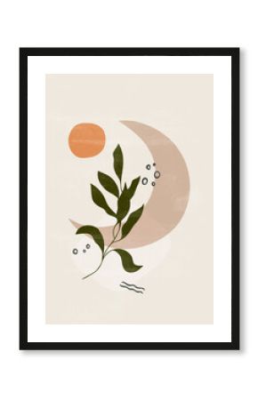 Botanical vintage print boho moon minimalist wall art