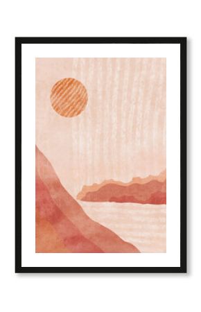 Boho Print. Abstract Clifs with Sea Background. Terracotta Poster. Abstract Arrangements. Landscapes, mountains. Posters. Terracotta, blush, pink, ivory, beige watercolor Modern print set. Wall art