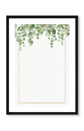 Pale leaves - botanical design banner. Floral pastel watercolor border frame.