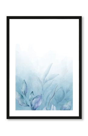 Pale leaves - botanical design banner. Floral pastel watercolor border frame.