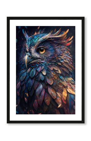 Colorful boho owl acrylic knife painting - AI generated