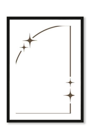 Aesthetic frame with stars. Minimal y2k outline graphic design with sparkles. Abstract arches borders. Trendy boho geometric template.