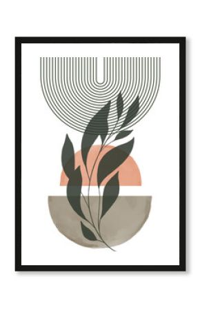 Vector bohemian wall art plants with abstract shapes design for poster wall art home interior cover vector illustration