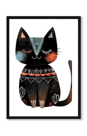 PNG Cat in boho naive funky animal mammal.