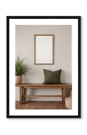 Mockup frame in farmhouse living room interior background, mockup frame design, frame mockup