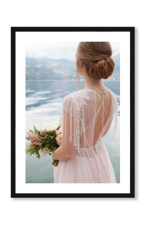 wedding bouquet with white peony and roses