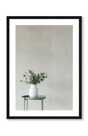 tropical plant decoration interior with copy space , bare cement background , vertical picture minimal style .