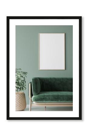 Mock up poster in green Living room, Scandinavian home decor, 3d render 