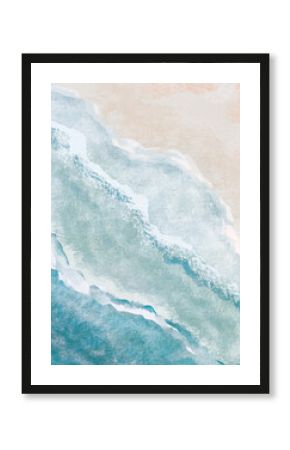 Boho Sea Beach with Waves Print. Abstract Background. Bohemian printable wall art, boho poster, pastel abstract art, landscape drawing, sea painting. Hand Drawn Effect