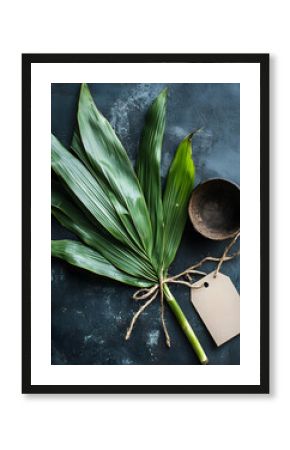 Tropical palm leaves and bowl