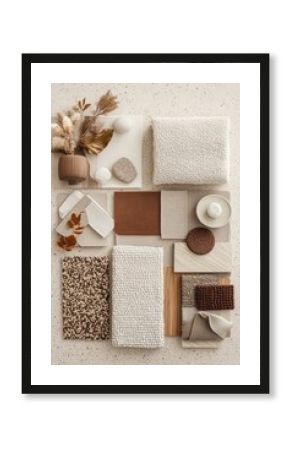 Interior design mood board  Neutral color palette samples
