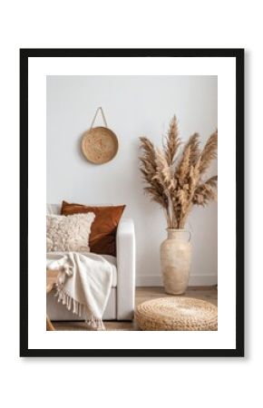 Neutral pampas grass in ceramic vase, generative AI image