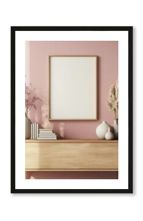 Modern minimalist console table with framed artwork