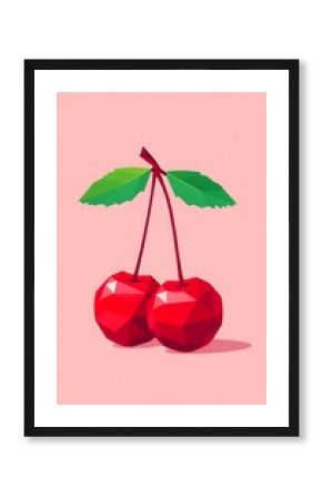 Glossy Low Poly Cherry Illustration on Light Pink Background Phone Case Cover