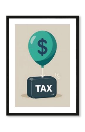 Minimalist Rising Taxes Illustration with Balloon and Dollar Sign Art