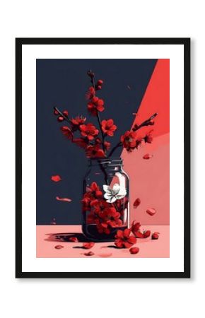 Playful Minimalist Checkered Vase with Colorful Flowers Art