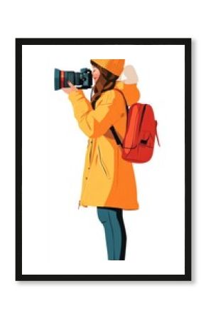 Stylized image of a photographer holding a camera, flat style on white background.