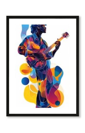 Stylized image of a musician playing a guitar, flat style on white background.