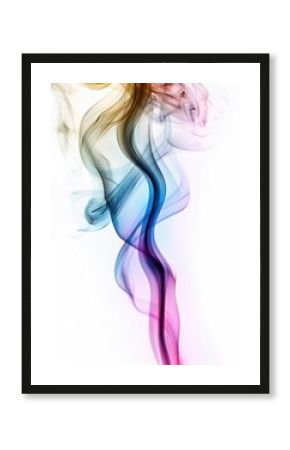 Abstract ripples of translucent smoke in soft and bold colors on a bright white surface