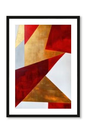 Contemporary Oil Painting with Geometric Shapes in Red and Gold