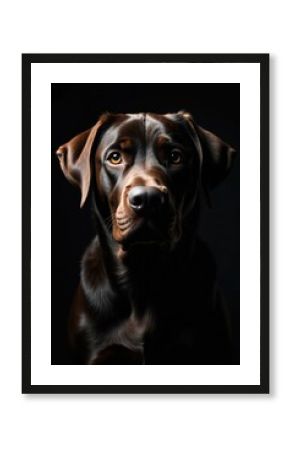 Labrador headshot, intense gaze, black backdrop, closeup, background, yellow lab