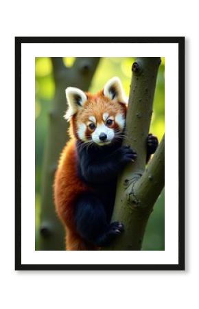 Adorable red panda climbing tree, peeking at lens with curiosity, Animal, Wildlife