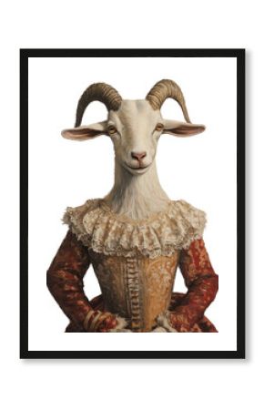 PNG Goat wears dress Renaissance fashion animal painting art.