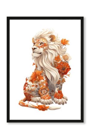 PNG A elegant lion illustration pattern orange.
