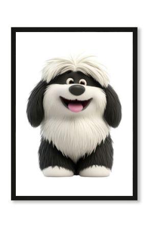 PNG Old English Sheepdog dog cartoon fluffy happy.