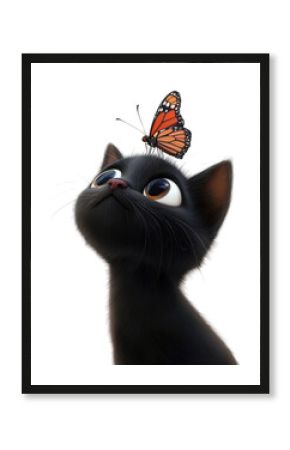 PNG Black kitten butterfly cat whimsical.