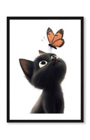 PNG Black kitten cat butterfly whimsical.
