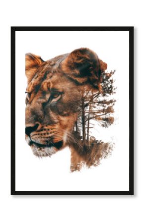 PNG Lioness with trees wildlife exposure double.
