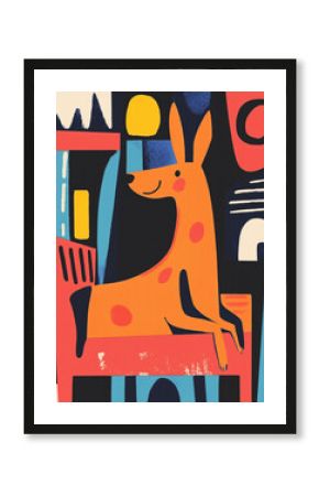 Playful geometric illustration of a joyful orange dog