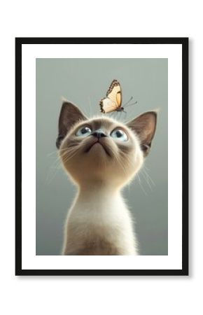 Siamese kitten butterfly curious animal.