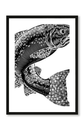 Salmon Fish Vintage Etched Woodcut Fishing Concept