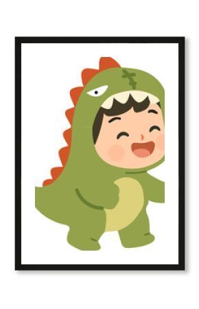 Little boy in a dinosaur costume cartoon