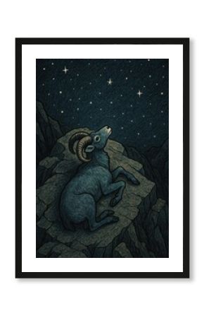 Majestic ram under starry sky.