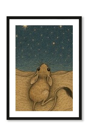 Desert mouse stargazing illustration.