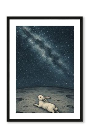 Rabbit stargazing on moon