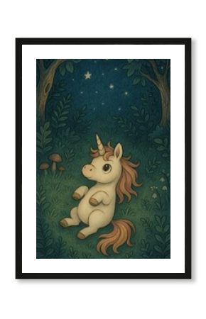 Whimsical unicorn forest night
