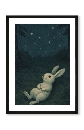 Rabbit stargazing under night sky.