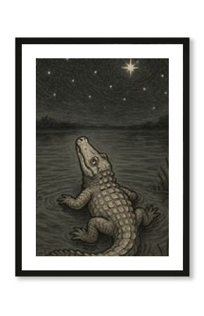 Alligator stargazing mystical night
