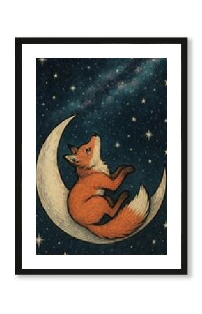 Whimsical fox moon illustration