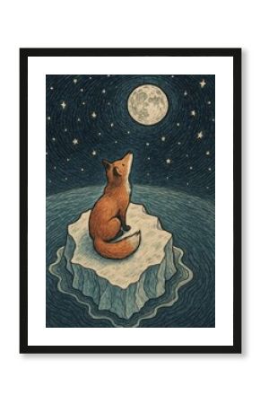 Fox gazing at moon