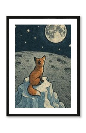 Fox gazes at moon