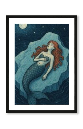 Ethereal mermaid under moonlight.