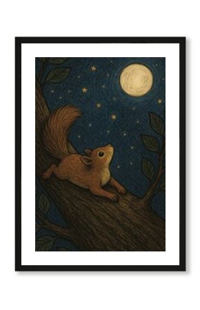 Squirrel gazes at moon.