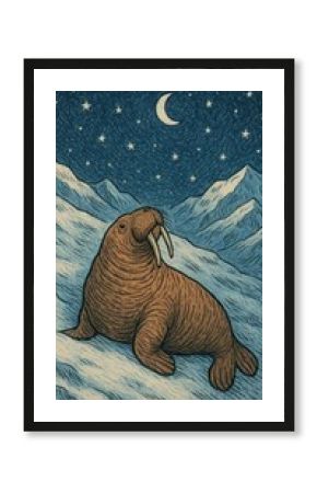 Walrus under starry sky